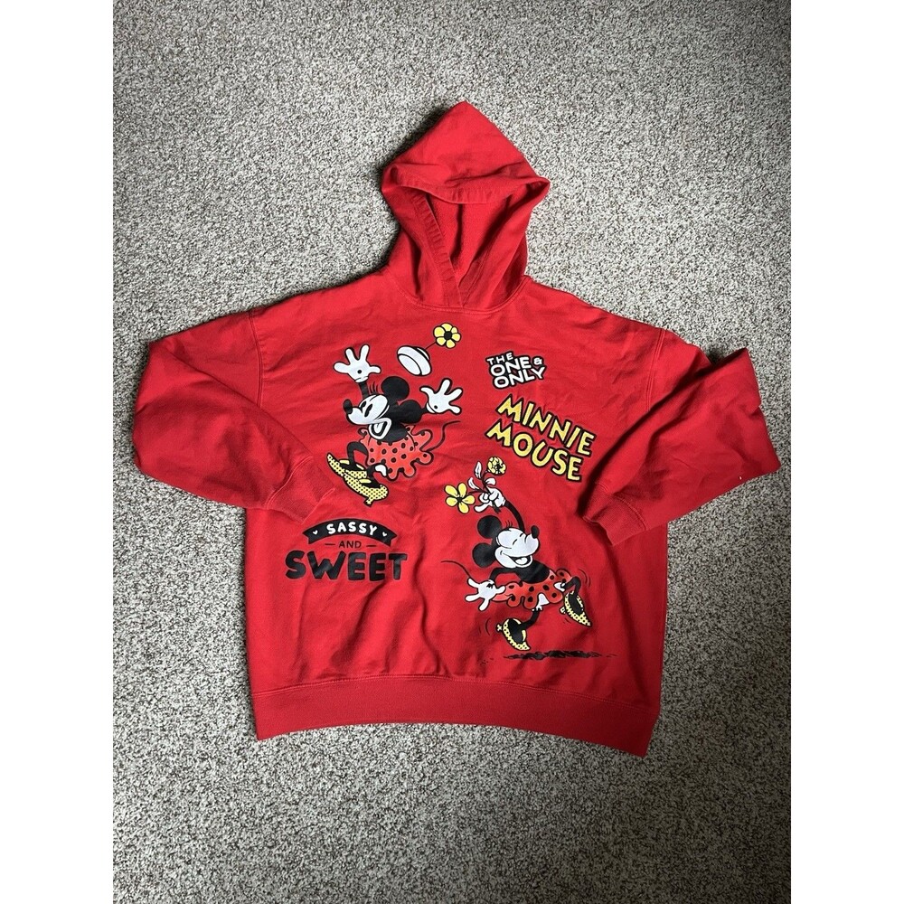Women's Red Disney Minnie Mouse Hooded Sweatshirt, XL